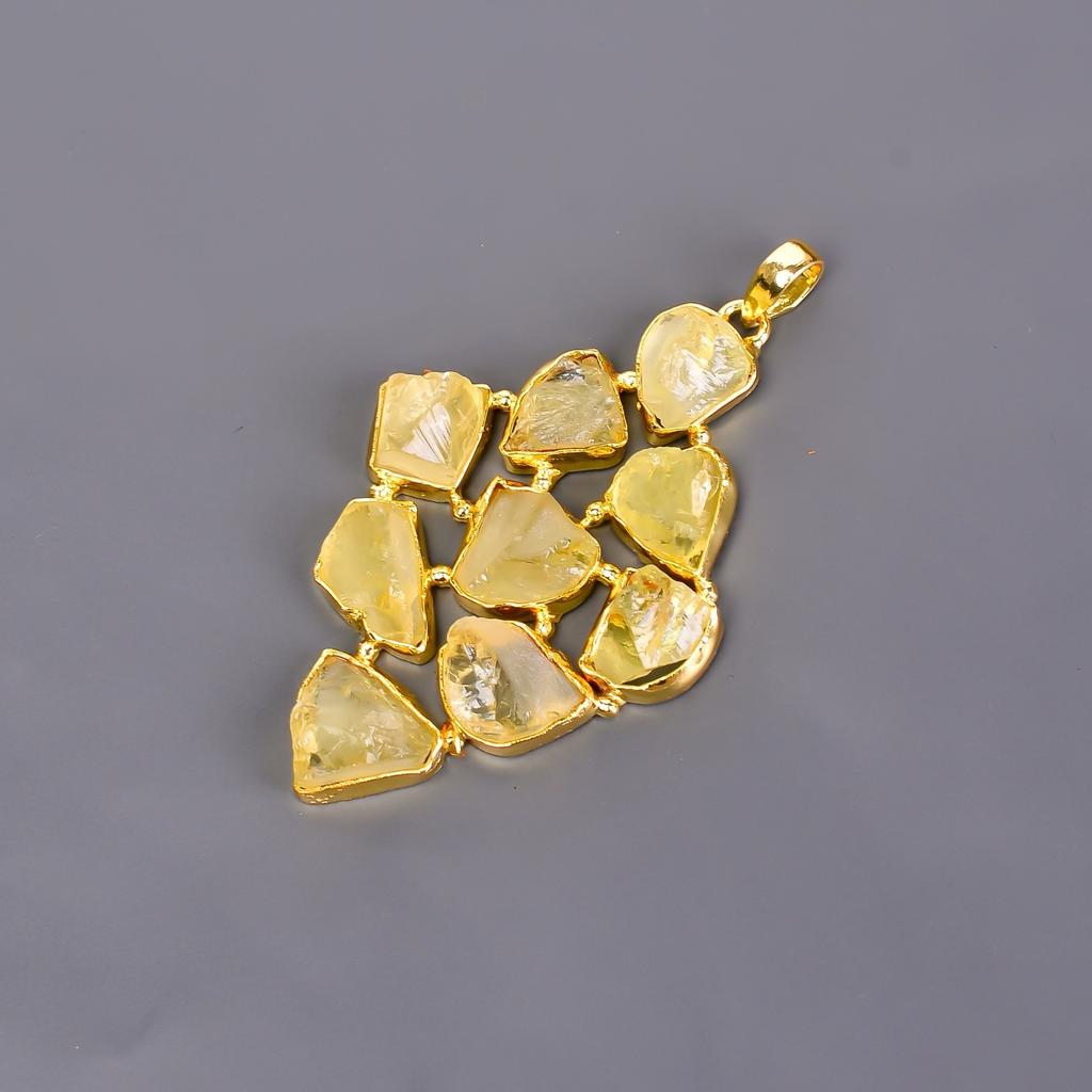 Citrine Gemstone Gold Finish Anniversary Electroformed Birthday Pendant Jewelry V-118