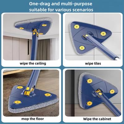 New Triangle 360 Cleaning Mop Telescopic Household Ceiling Cleaning Brush Tool Self-draining To Clean Tiles and Walls