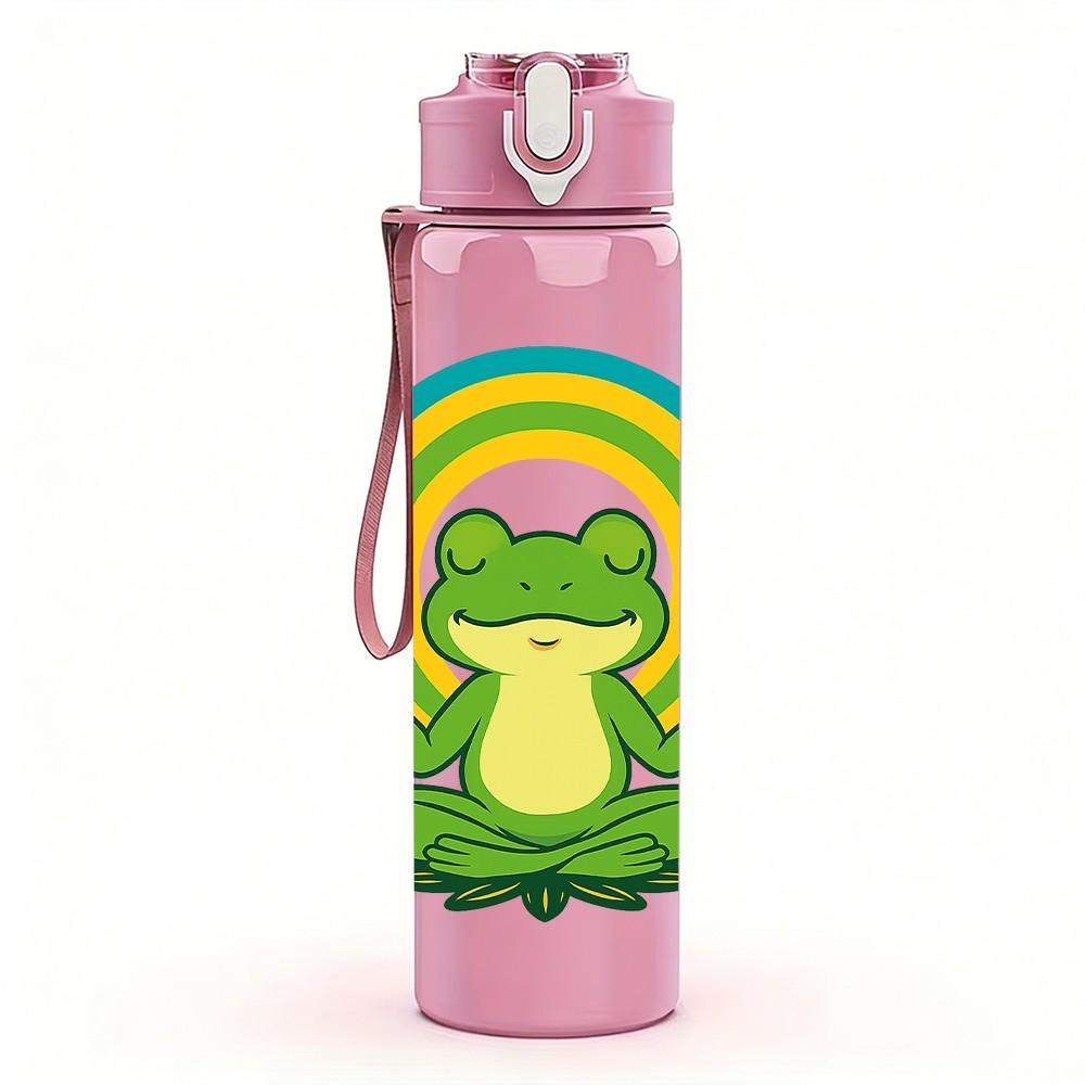 1PC Rainbow Frog Cartoon Design 750ml Color Plastic Sports Water Bottle Leakproof Flip Straw Lid Suitable for Sports Office Home Use