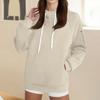 Women's Loose Long Sleeved Solid Color Hooded Sweatshirt With Velvet Drawstring