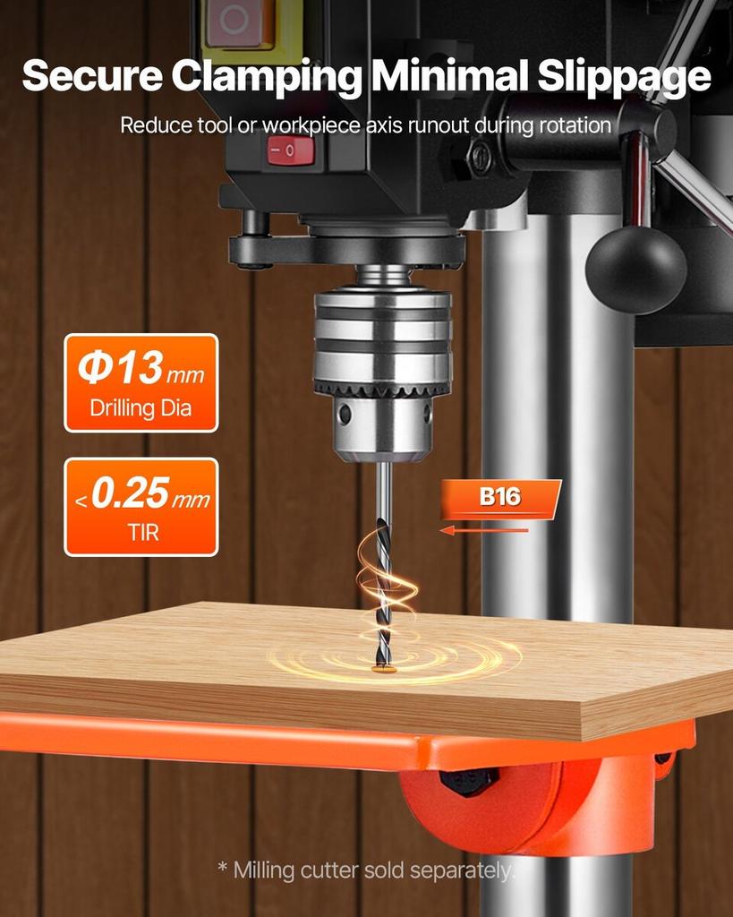 203.2mm Benchtop Drill Press, 500W Induction Motor, Tabletop Drilling Machine with 500 / 890 / 1400 / 1900 / 2500 RPM Adjustable Speed, 0-45° Tilting