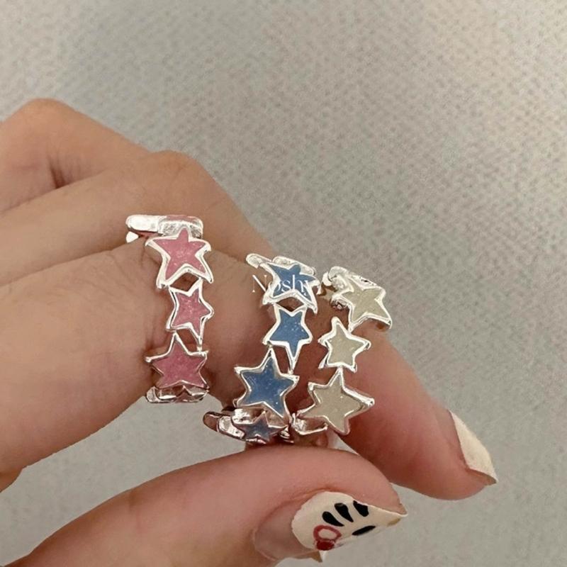 3Pcs Cute Star Wrap Finger Rings Adjustable Minimalist Dopamine Star Rings