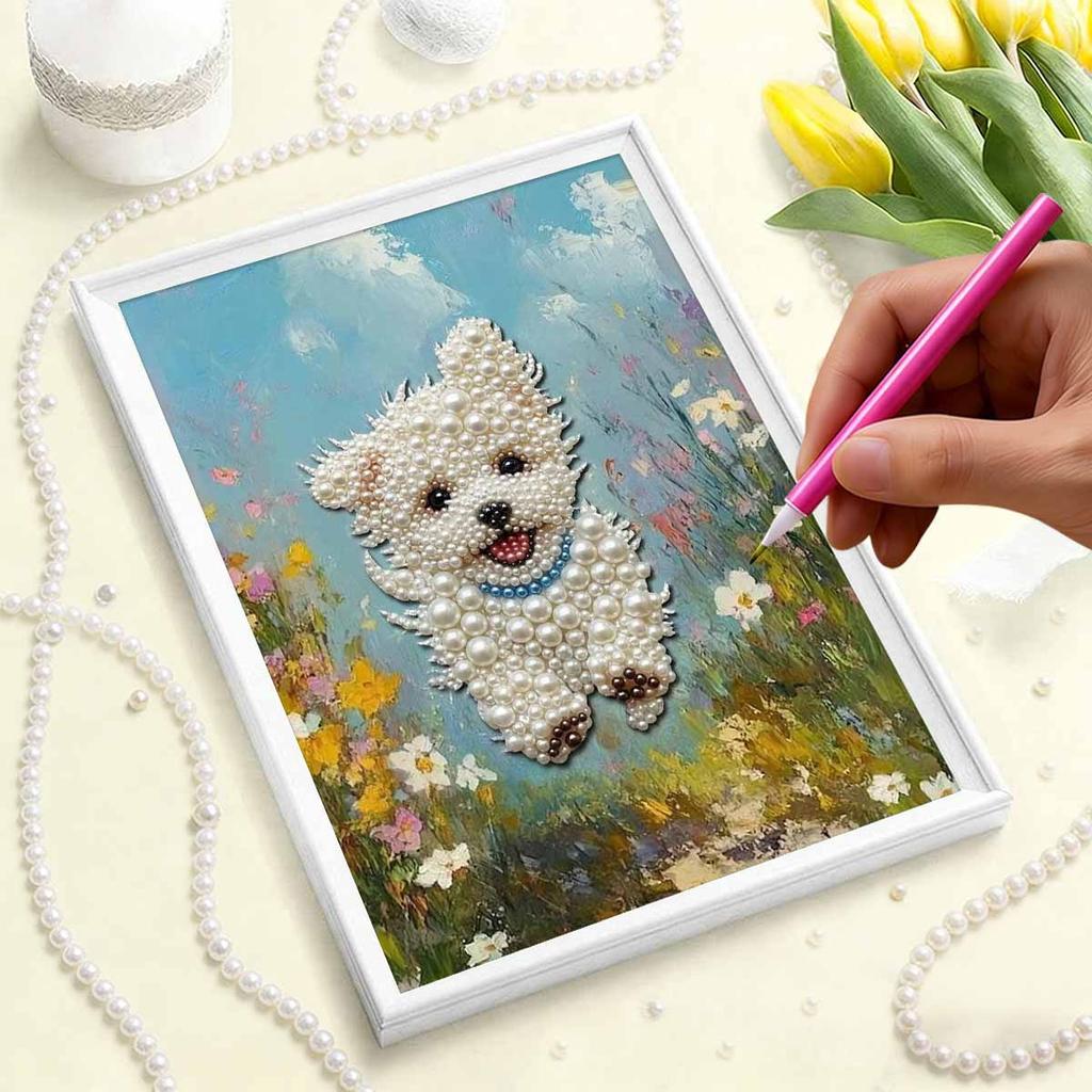 DIY Pearl Painting Set The Running Puppy Pattern Home Decoration Handmade Sticky Diamond Creative Canvas Pearl Art Painting Crafts Perfect Gift