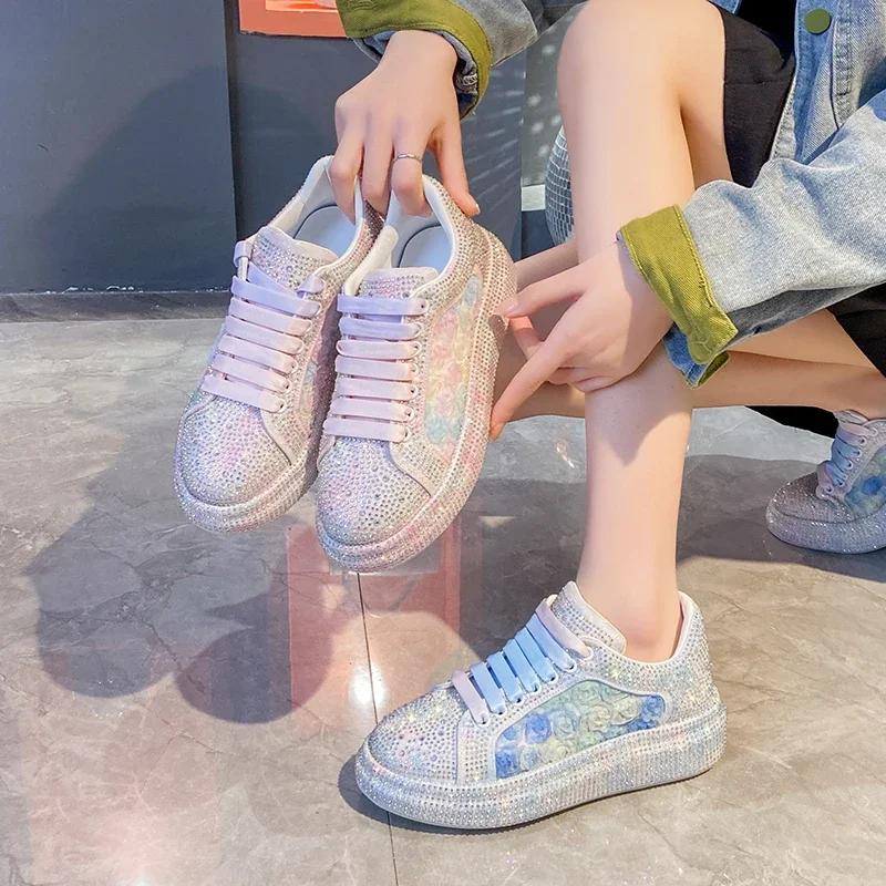 Scarpe Estive da Donna Firmate Nuovo Stile Moda Scarpe con Plateau Rosa Piattaforme di Lusso Sneakers Tendenza Brillante Strass Scarpe