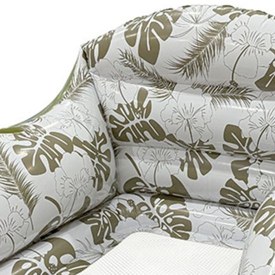 Inflatable Pool Lounge Chair with Cup Holder Tropical Leaf Print Blow-Up Water