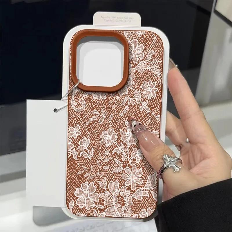White Lace Floral Lichee leather pattern Phone Case For Redmi Note 15 14 13 12 11 10 9 8 Pro Plus 4G 5G Shockproof Cover