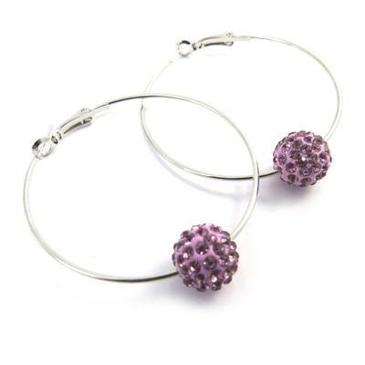 [M1868] - 'Sissi' Hoop Earrings with Lilac Rhinestones Ø 5 Cm