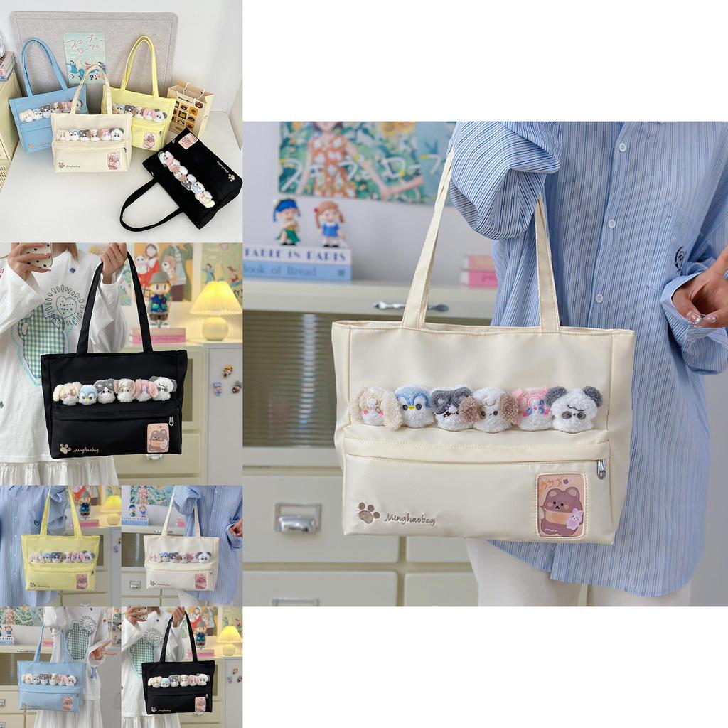 Cute Cat Paw Letter Embroidery Large Capacity Women Casual Canvastote Bag For Daily Use
