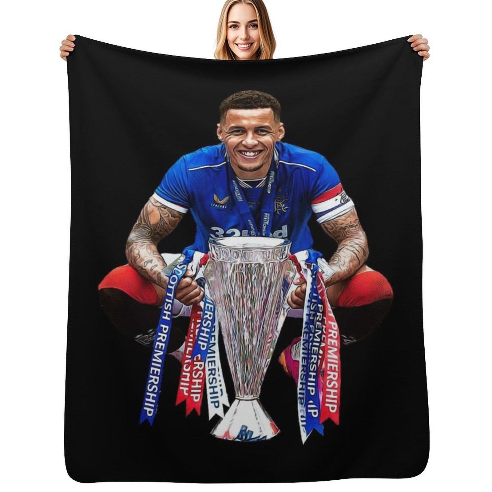 James Tavernier Celebration with Trophy Throw Blanket Cozy Throw Blanket Birthday Gift for Him Her Size: 75*100cm, Weight: 230 GSM