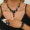 Gothic Black Crystal Jewelry Set Necklace Earrings Bracelet Vintage V-Shape Pendant Party Accessories For Women