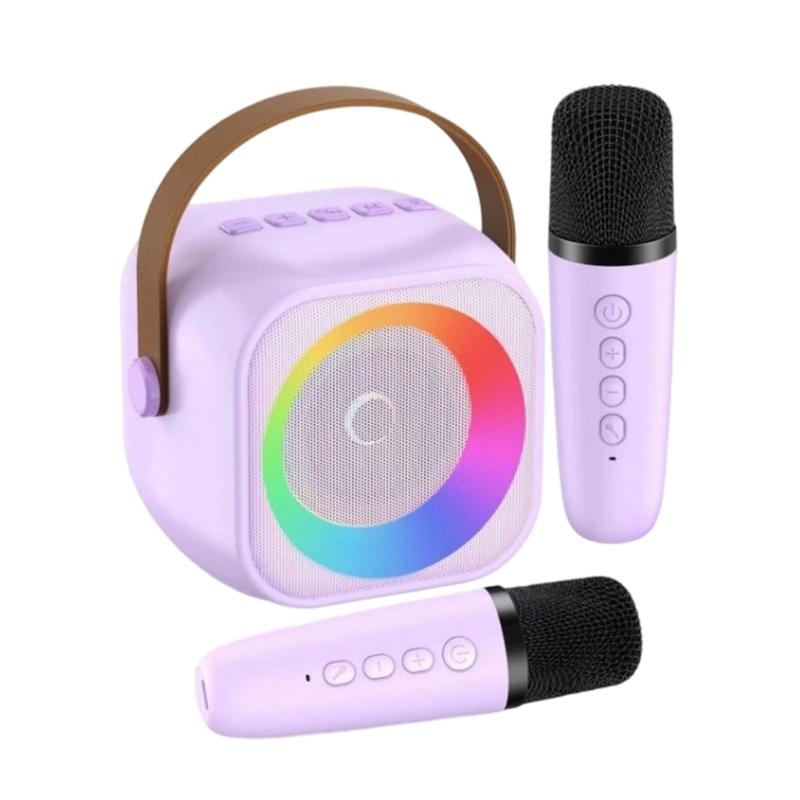 Karaoke Machine For Kids Mini Bluetooth-compatible Speaker with 2 Wireless Microphones Karaoke Kit With LED Light