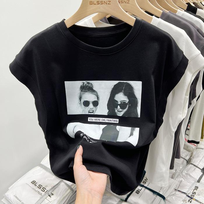 

Женский жилет без рукавов в американском ретро-стиле 2023 года с принтом X-Large чёрный