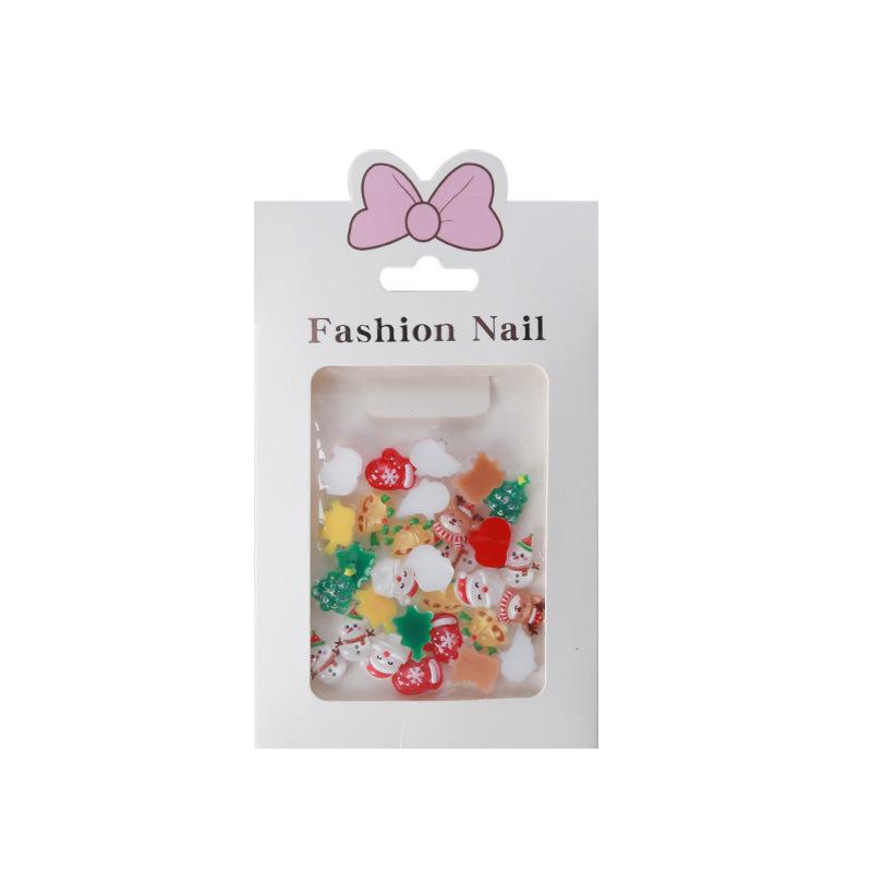 30-Piece Christmas Nail Art Set: Resin Rhinestones & Cute Cartoon Xmas Tree, Santa, Gloves Decorations