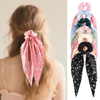 Corda per Capelli Stampa Pois Nastro Pieghettato Fatto a Mano Elastico Alto Porta Coda di Cavallo Accessorio Quotidiano per Capelli