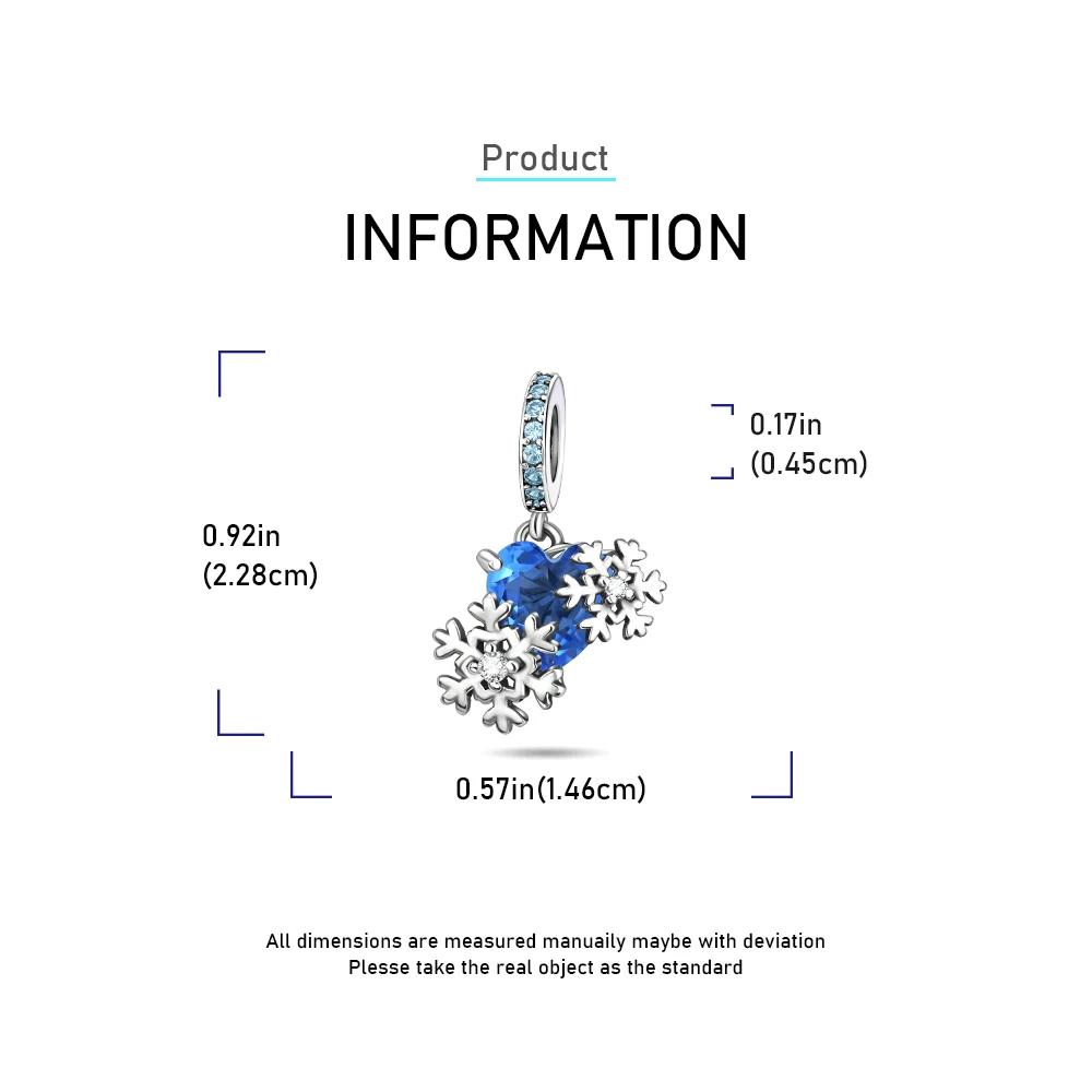Charms Plata Blue Snowflake Heart Copper Plated For Charms Copper Plated Original Bracelet For Jewelry Making