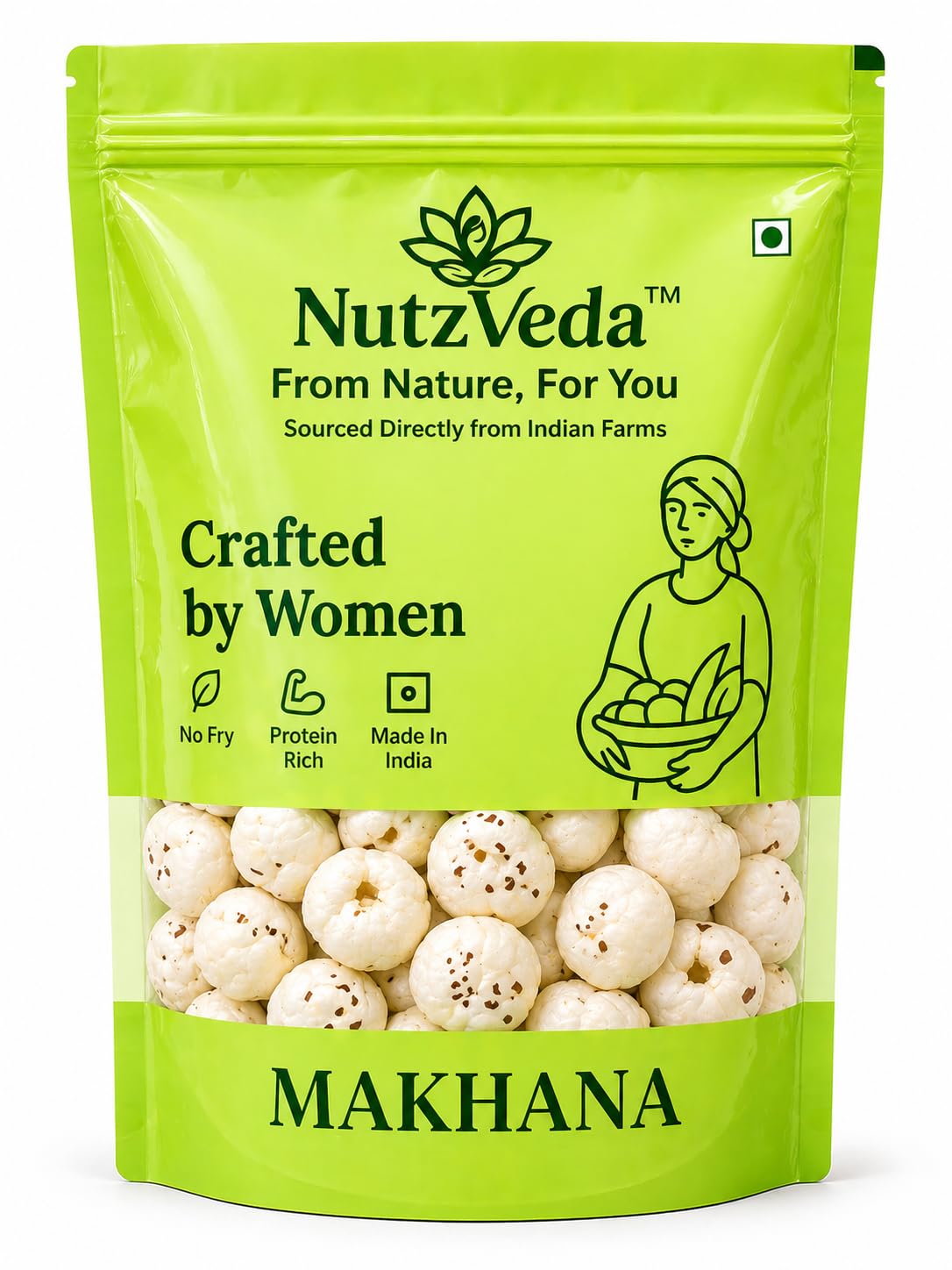 Nutzveda Premium Plain Makhana (250g) | Jumbo Size, Handpicked Fox Nuts | Protein-Rich, Light & Crunchy | Fasting Friendly | Sourced from Indian