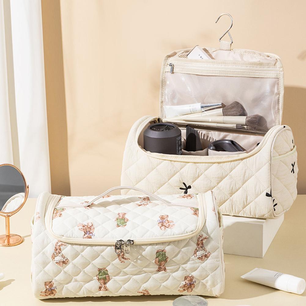 Floral Printed Cosmetic Bag Wide Opening Travel Makeup Case Toiletry Organizer Bag for Women Girls Daily Use