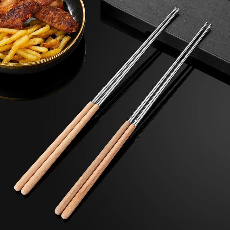 Stainless Steel Chopsticks Long Chopsticks Cook Noodles Deep Fried Hot Pot Chinese Chopsticks Reusable Metal Chopstick Tableware