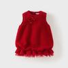 David Bella Winter New Style Girls' Plush Dress, Traditional Chinese Style Vest Dress for Girls, Children's Red New Year Dress