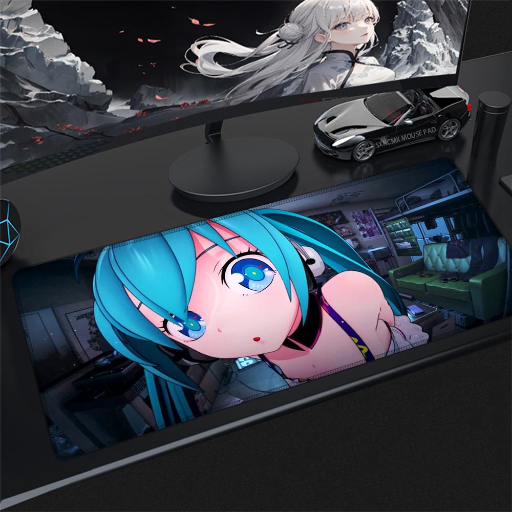 Anime Large Gaming Mouse Pad Hhatsune Mmiku Kawaii Girl Cartoon Desk Mat Extended Keyboard Pad For Laptop Nonslip Rubber Base