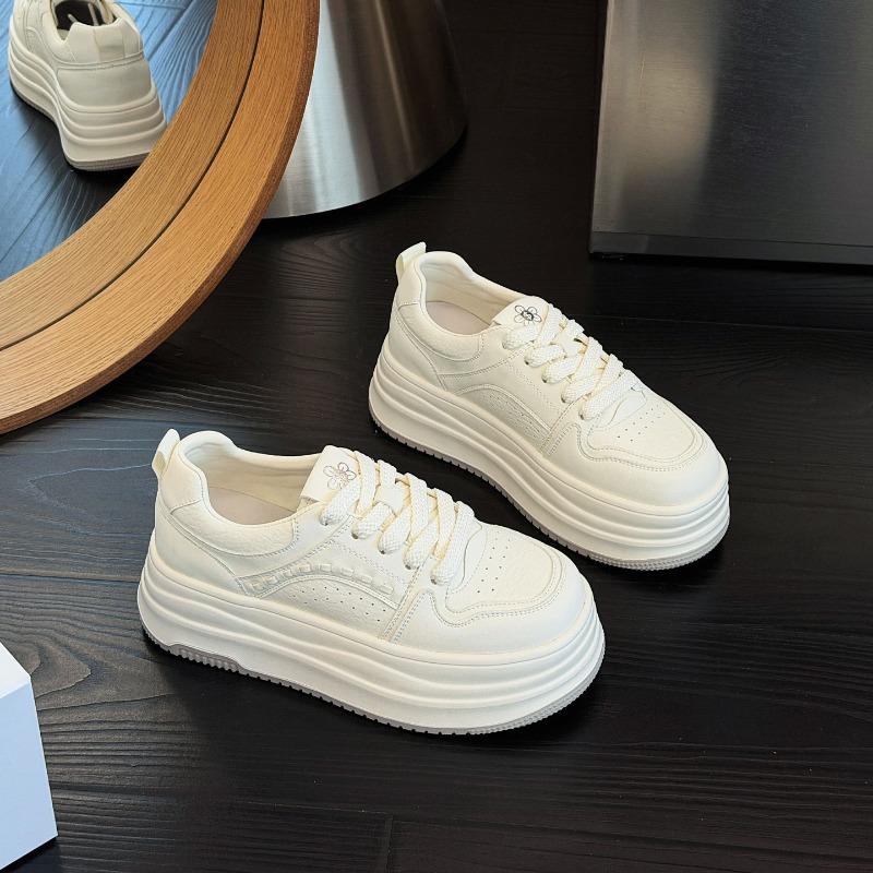 Thick-soled Heightening Little White Shoes Women's New Spring Breathable Casual Sports Shoes Show Height Versatile Leather Board Shoes Women