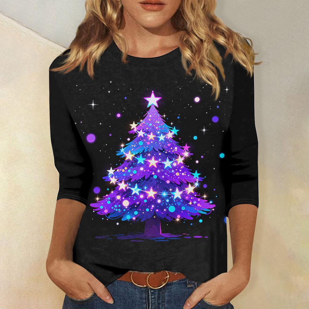 Women's Loose Comfortable Casual Fashion V-Neck Christmas Print Long Sleeve Hoodie