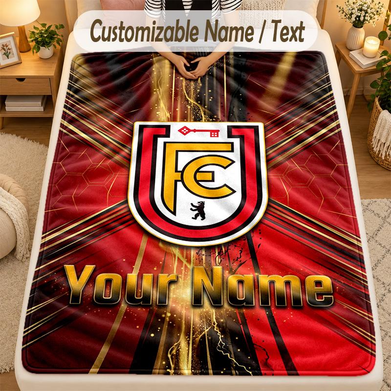 Flannel BlanketUnion Berlin FC Custom Name Text Personalized Soft Warm Throw Blanket Home Decor Gift