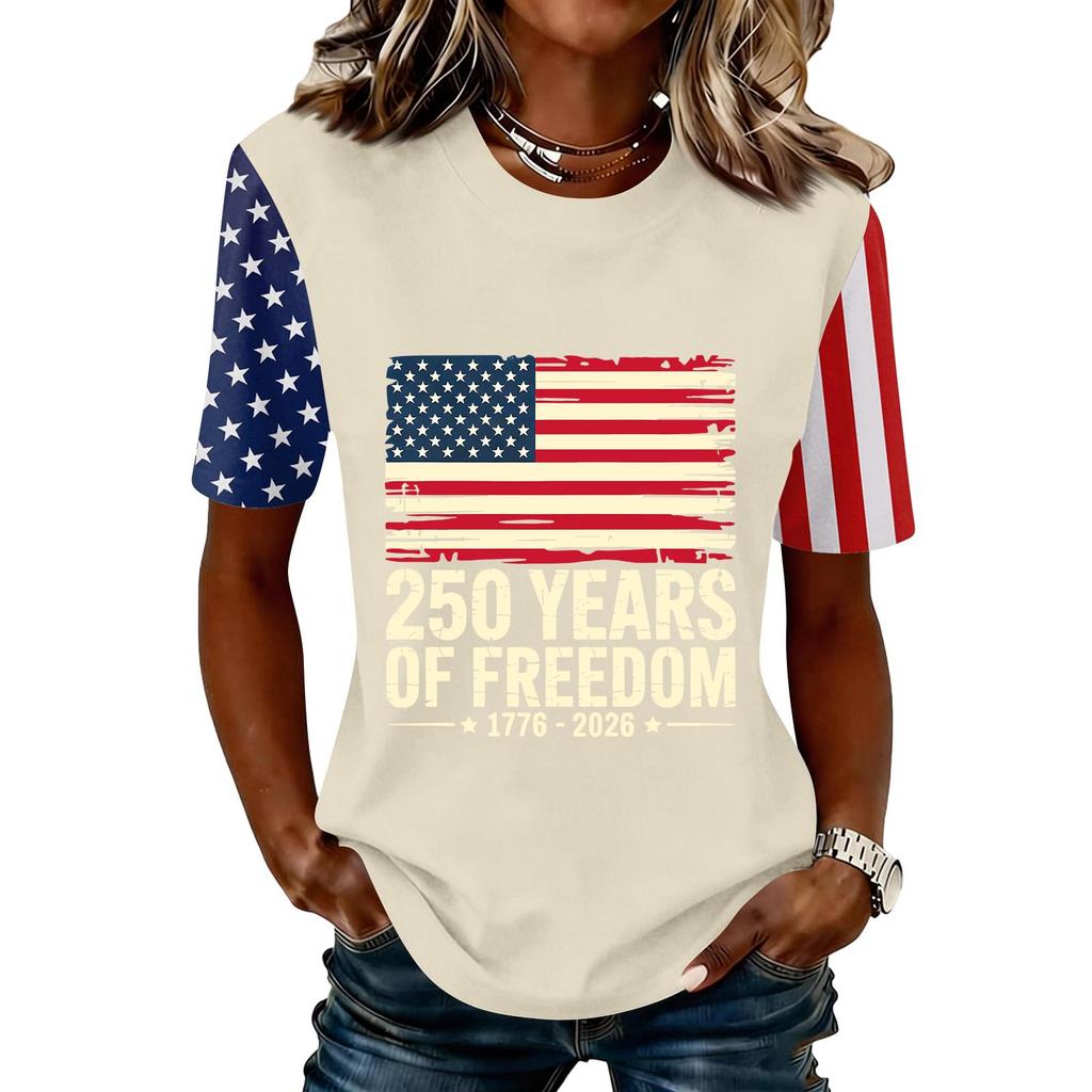 Women's Fashionable Casual Short Sleeve Print Round Neck Pullover Top