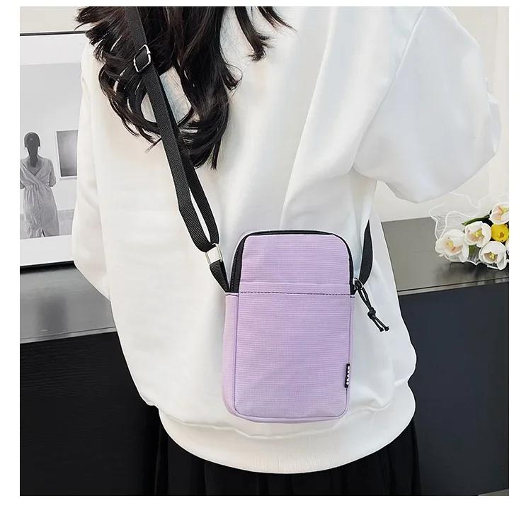 Canvas Mobile Phone Pouch Women Mini Crossbody Bag Single Shoulder Bag Vertical Key Mobile Phone Bag Portable Coin Purse Wallet