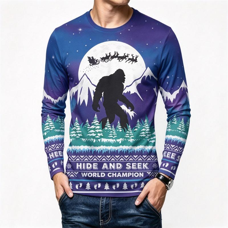 Christmas Style Men's Long Sleeve T-shirt Funny Santa Claus Print 3D Tees Autumn Casual O-neck Cotton Top Fashion X'mas Clothing