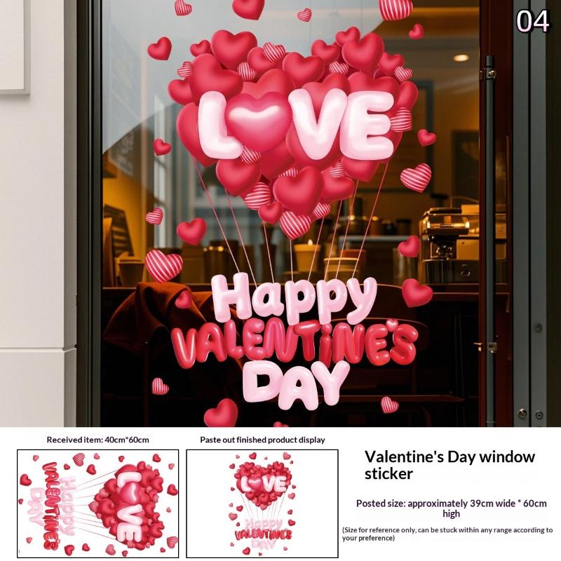3D Heart Love Glass Window Stickers Valentine S Day Store Scene Decoration Showcase Background Static Wall Stickers
