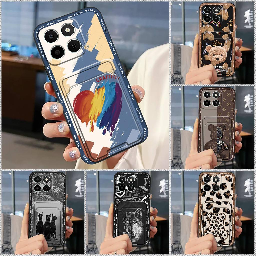 Cartoon Card Slot Phone Case For Honor X6c Durable Silicone Full Wrap TPU Fashion Design Cute Back Cover Waterproof