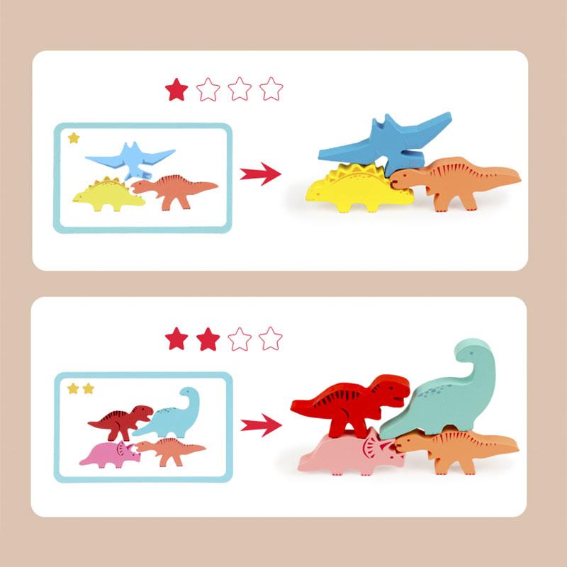 Holz Dinosaurier Stapel Hoch Spiel Farbe Tier Stapelblock Balancespiel Lernspielzeug Feinmotorik Training Für Kinder