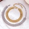 European-American Luxe Three-Row Rivet Necklace & Bracelet Set - Durable, Stainless Steel, Trendy Jewelry.