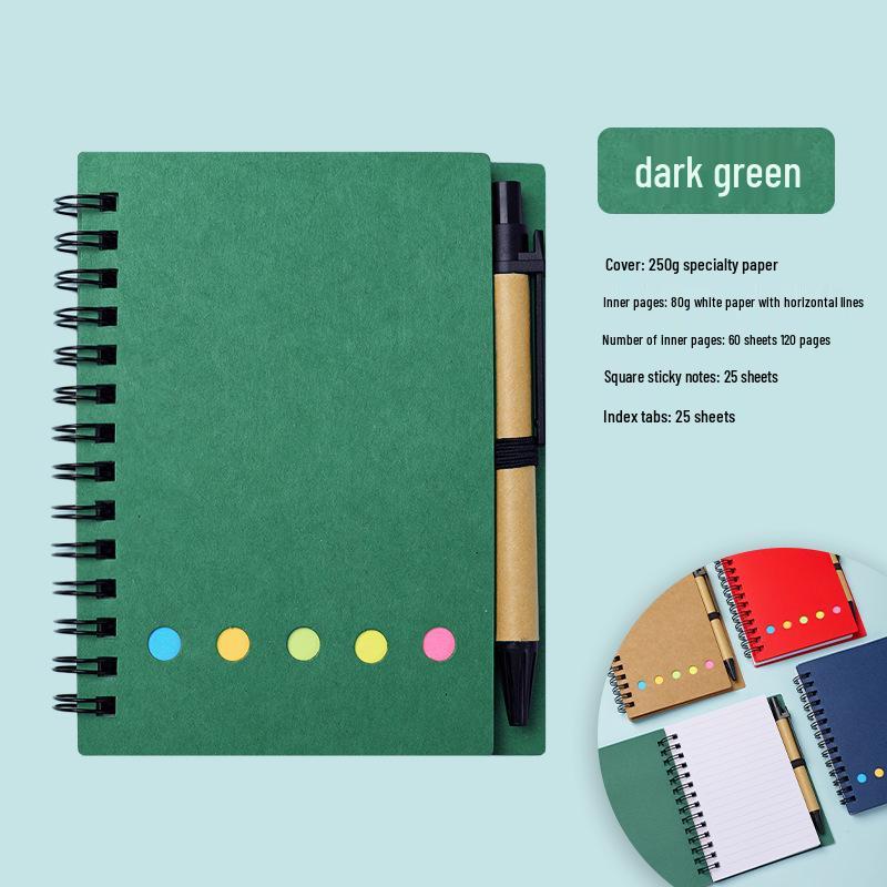Kraft Paper Spiral Notebook with Tearable Self-Adhesive Sticky Notes - Customizable Student Memo Pad
