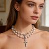 Catholic Rosary Glass Pearls Beads Necklace Crosses Crucifix First Communion Rosary with Chalice Crosses for Women Men