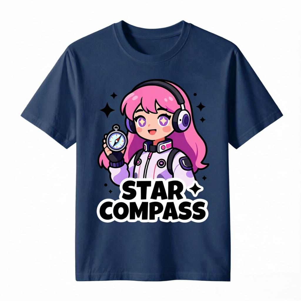 Star Compass Pink Hair Anime Astronaut Girl With Compass Print TShirt Unisex Unisex Casual Cotton Tee Short Sleeve Unisexga Space Tops