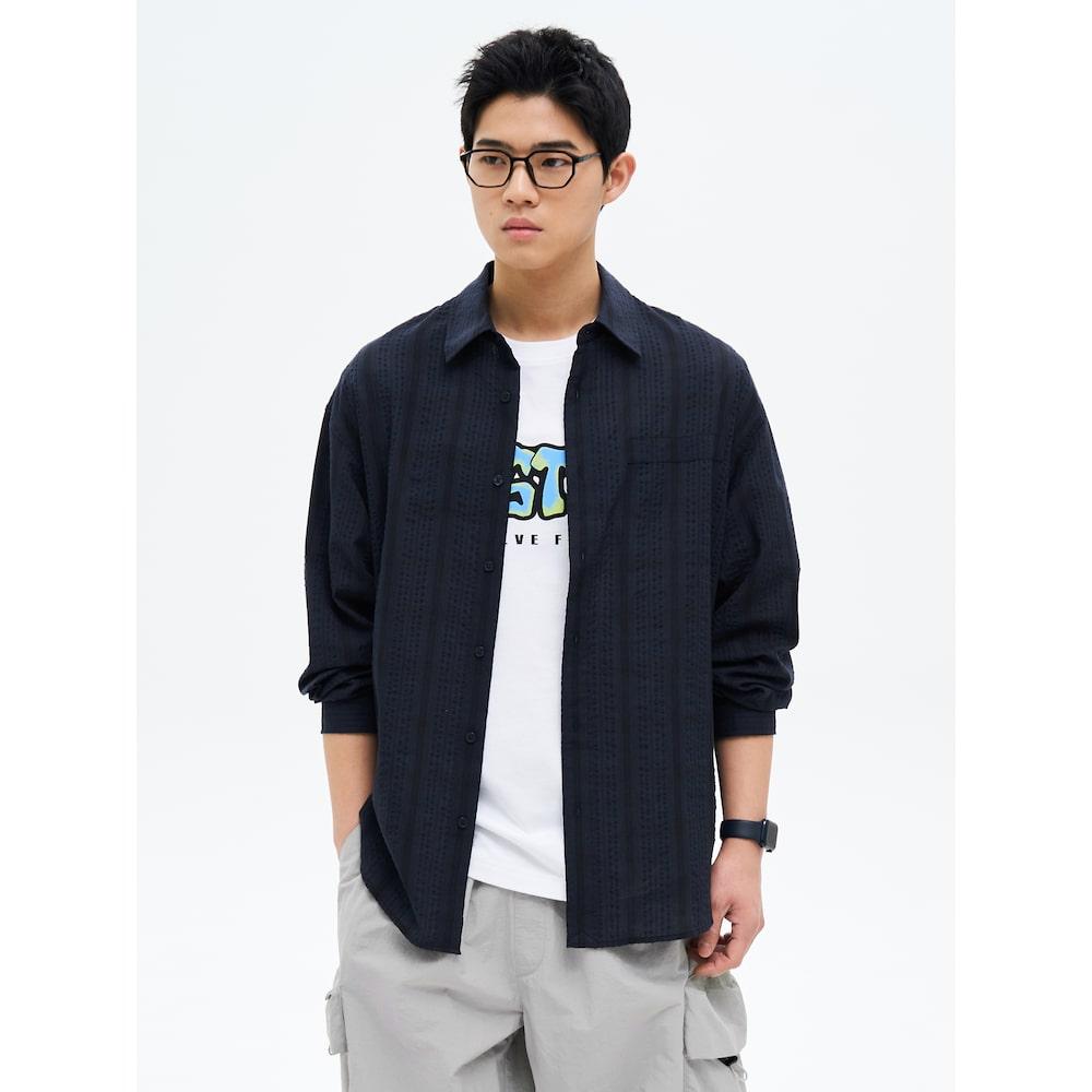 8Seconds Sheer Stripe Oversized Shirt Navy Navy/Free