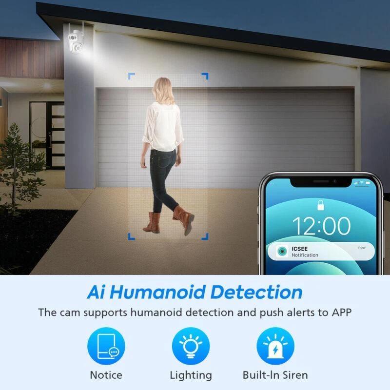 EU Plug 6MP Dual Lens WIFI PTZ IP Security Camera Real Time Dual Screen Ai Auto Tracking Body Detection Outdoor Waterproof CCTV Video Surveillance