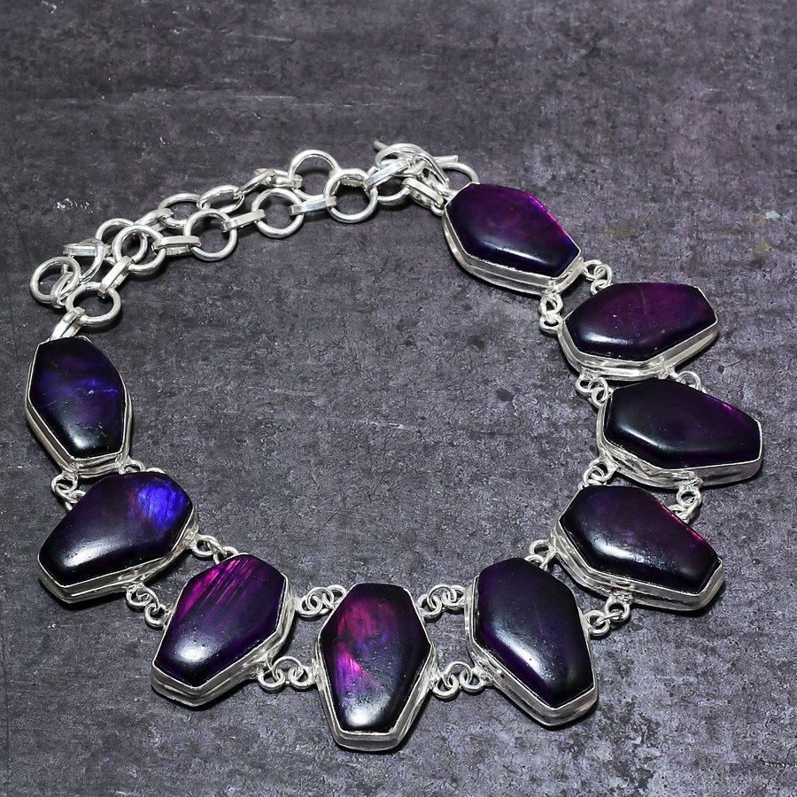 Natural Purple Labradorite 925 Sterling Silver Jewelry Necklace 18" R2K33
