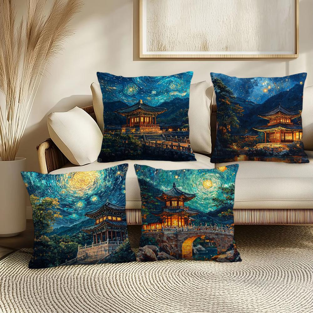 Korea Foguo Temple Cushion Cover Soft Short Plush Pillow Cover Smooth Cozy Texture Aesthetic Cushion Case Home Decor
