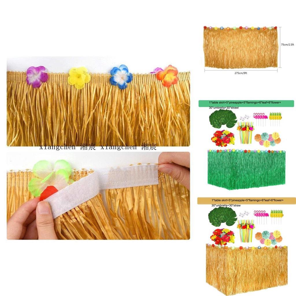 Stunning Tropical Hawaiian Grass Table Skirt Set For Beach Summer Party Decorations