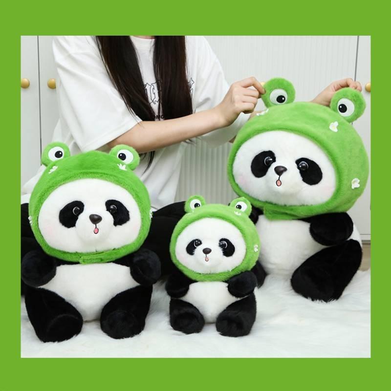 Adorable Panda Plush Toy With Frog Ice Cream And Bee Headpiece For Fun Gifts