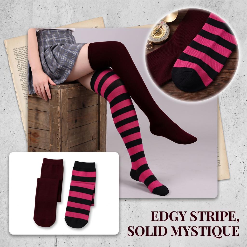 Damen Halloween Kniestrümpfe mit breiten Streifen, Colorblock-Muster für Kostümparty