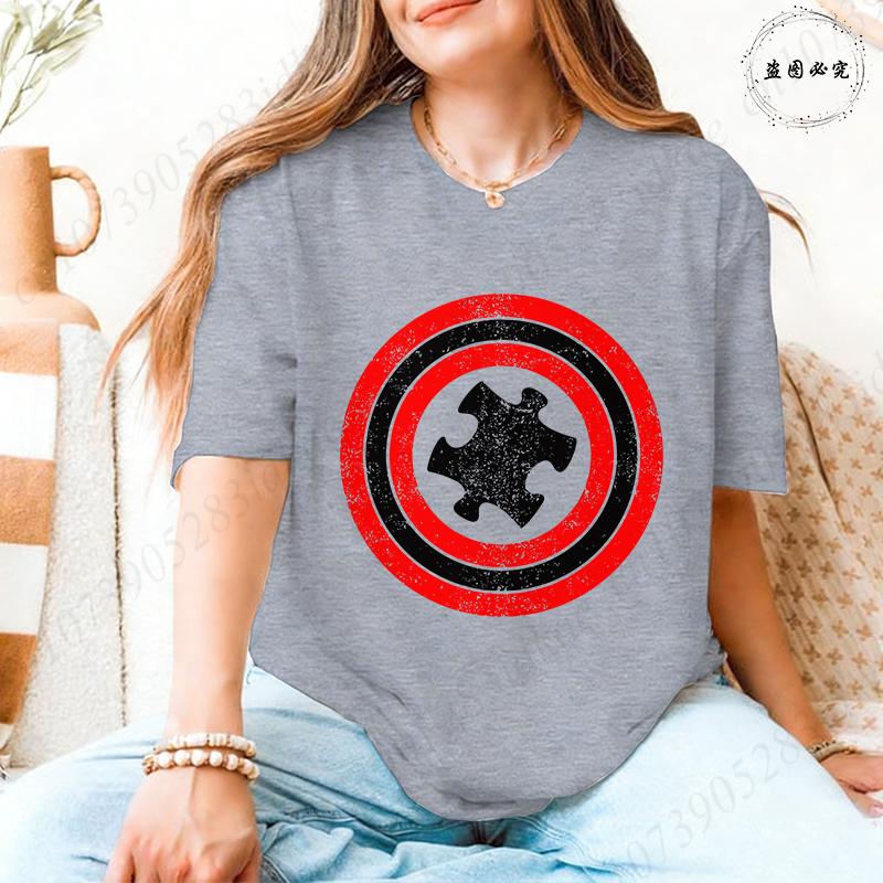 Autismus-Bewusstsein T-Shirts für Unisex: Schild Puzzle-Stück Grafik Kurzarm-Oberteile 2026 Trendige Lässige Mode Tägliche Wear T-Shirts