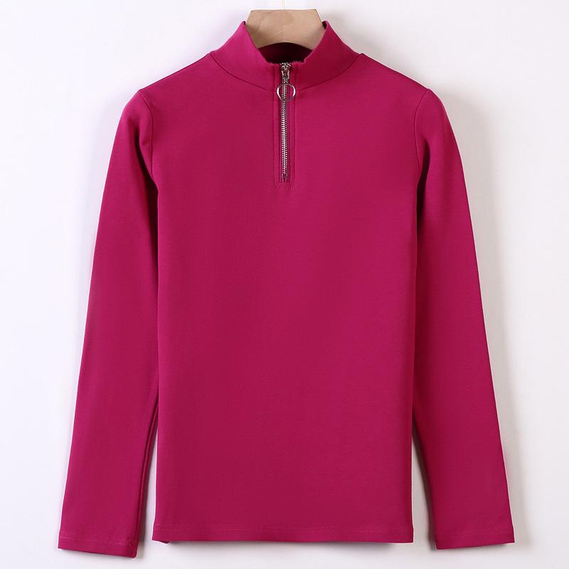 

2024 Autumn/Winter Women s Slimming Cotton Long-Sleeve Half-High Collar Zipper T-Shirt Medium фуксия
