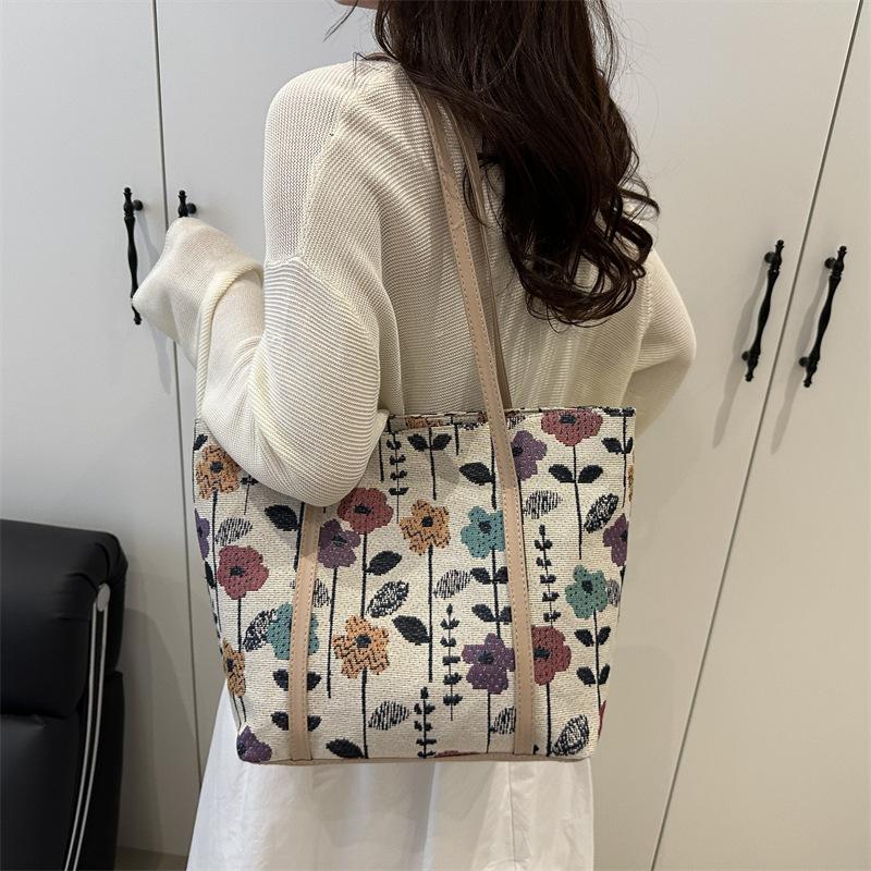 Popular Large-capacity Niche Shoulder Bag Women's 2025 New Ins Canvas Bag Tote Class Handbag Commuter Bag