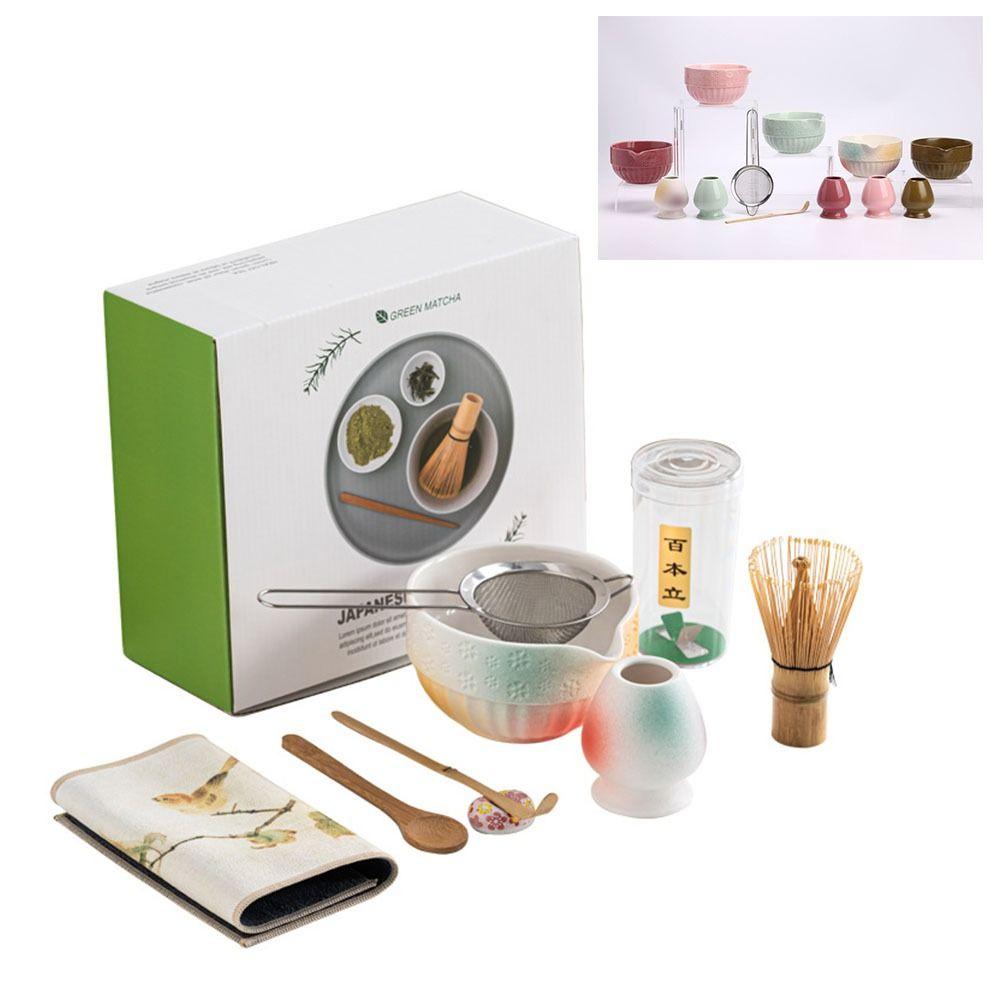 

7/8Pcs Ceramic Japanese Matcha Tea Set with Pouring Spout Japanese Chasen Matcha Equipment Color-7Pcs