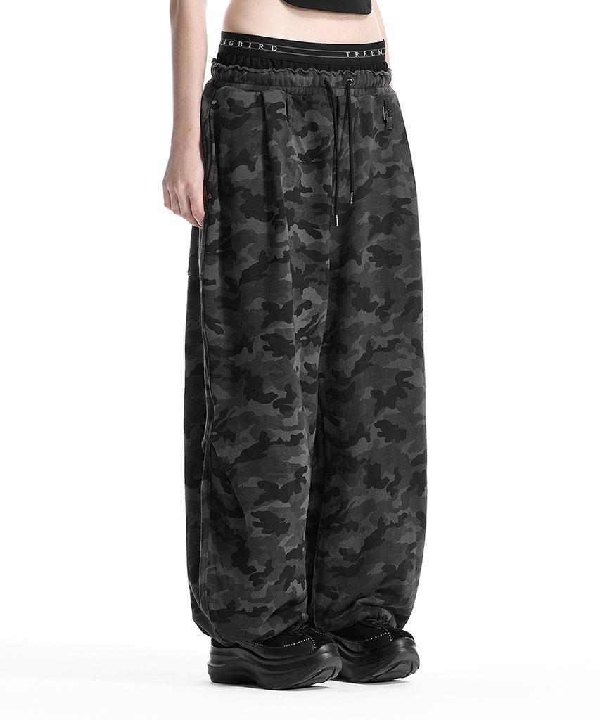 Teulimingbeodeu Camo Double Waist Sagging Sweat Pants [ Charcoal ]