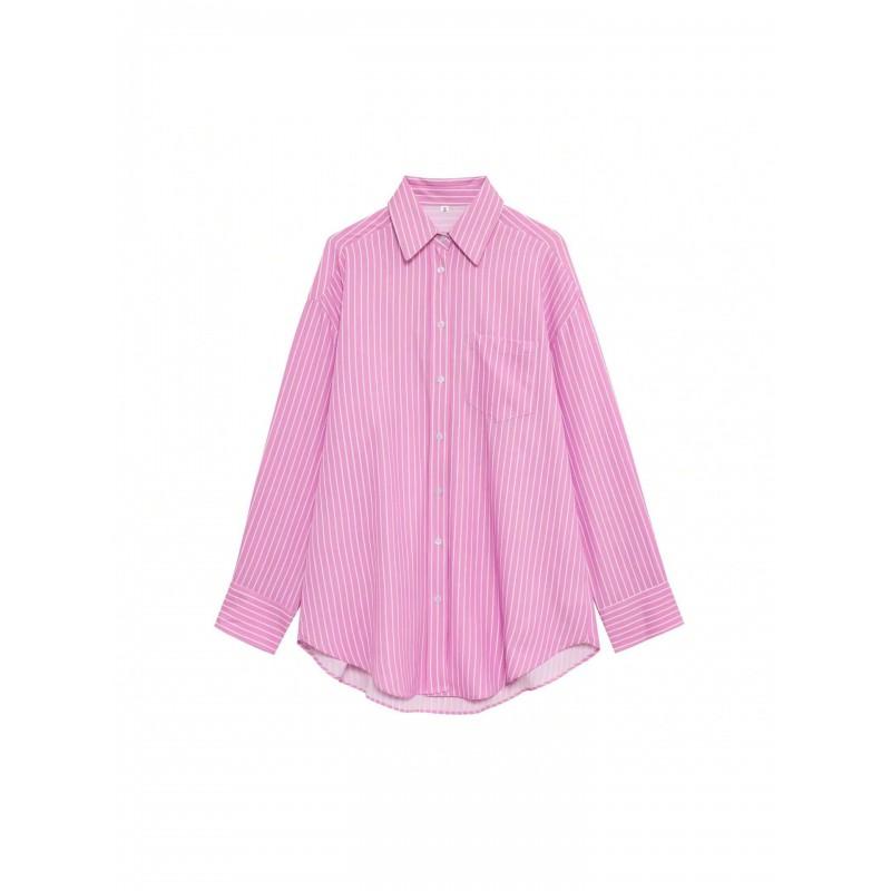 Womens Loose Striped Casual Shirt Long Sleeve 2025 Streetwear Lightweight Cotton Blend Top